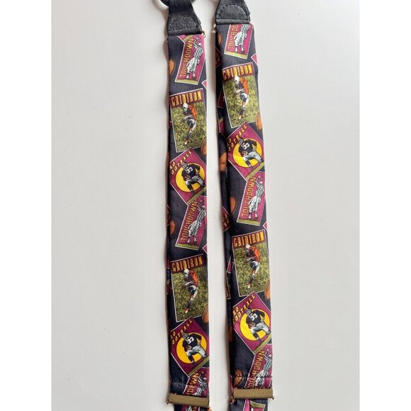 Vintage ADDICTION Football Themed Silk Adjustable Elastic Leather Suspenders - Picture 4 of 11